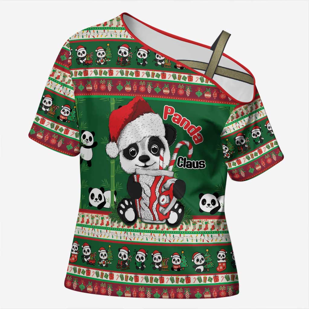 Cute Panda Claus Christmas Cross Shoulder Shirt Panda Santa Claus - Wonder Print Shop