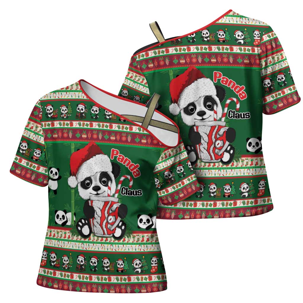 Cute Panda Claus Christmas Cross Shoulder Shirt Panda Santa Claus - Wonder Print Shop