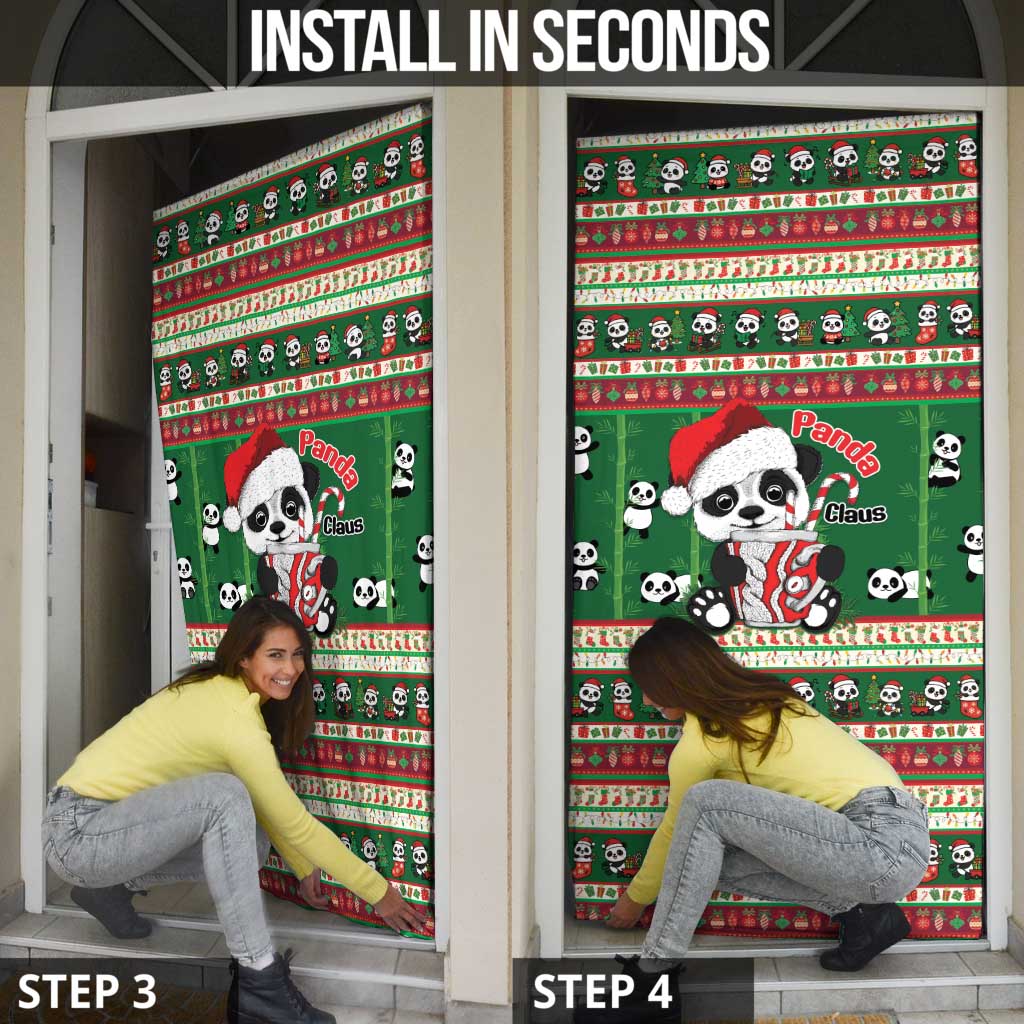 Cute Panda Claus Christmas Door Cover Panda Santa Claus - Wonder Print Shop