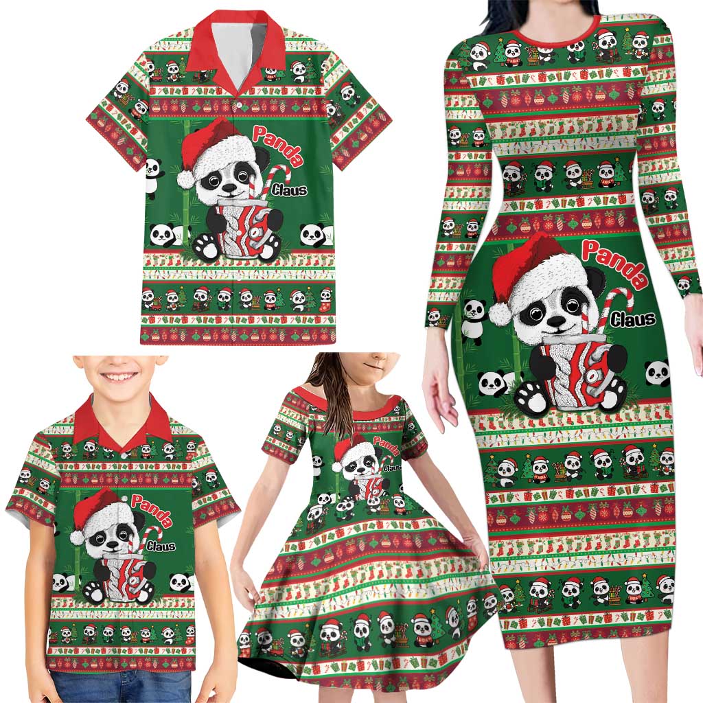 Cute Panda Claus Christmas Family Matching Long Sleeve Bodycon Dress and Hawaiian Shirt Panda Santa Claus - Wonder Print Shop