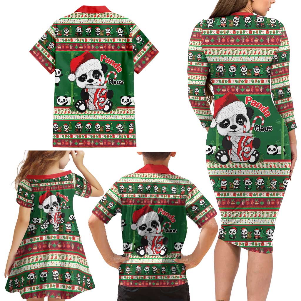 Cute Panda Claus Christmas Family Matching Long Sleeve Bodycon Dress and Hawaiian Shirt Panda Santa Claus - Wonder Print Shop