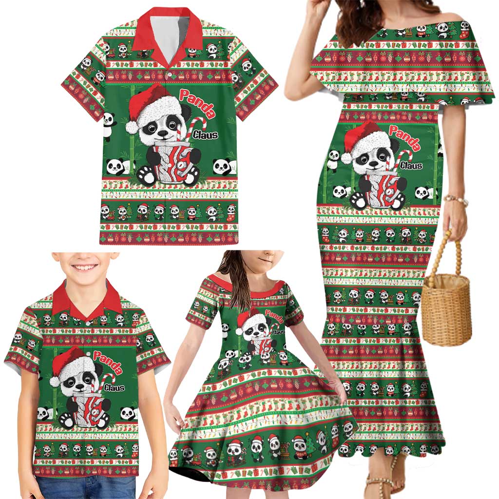 Cute Panda Claus Christmas Family Matching Mermaid Dress and Hawaiian Shirt Panda Santa Claus - Wonder Print Shop