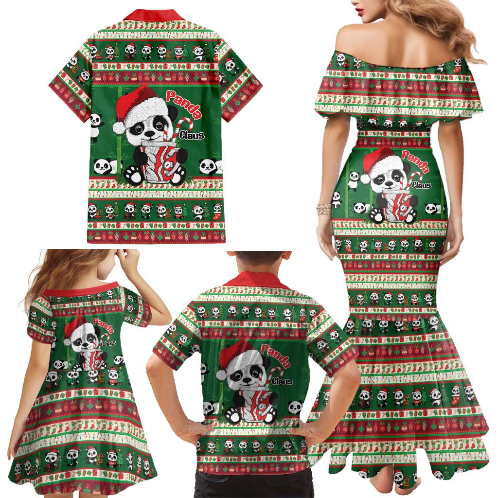 Cute Panda Claus Christmas Family Matching Mermaid Dress and Hawaiian Shirt Panda Santa Claus - Wonder Print Shop