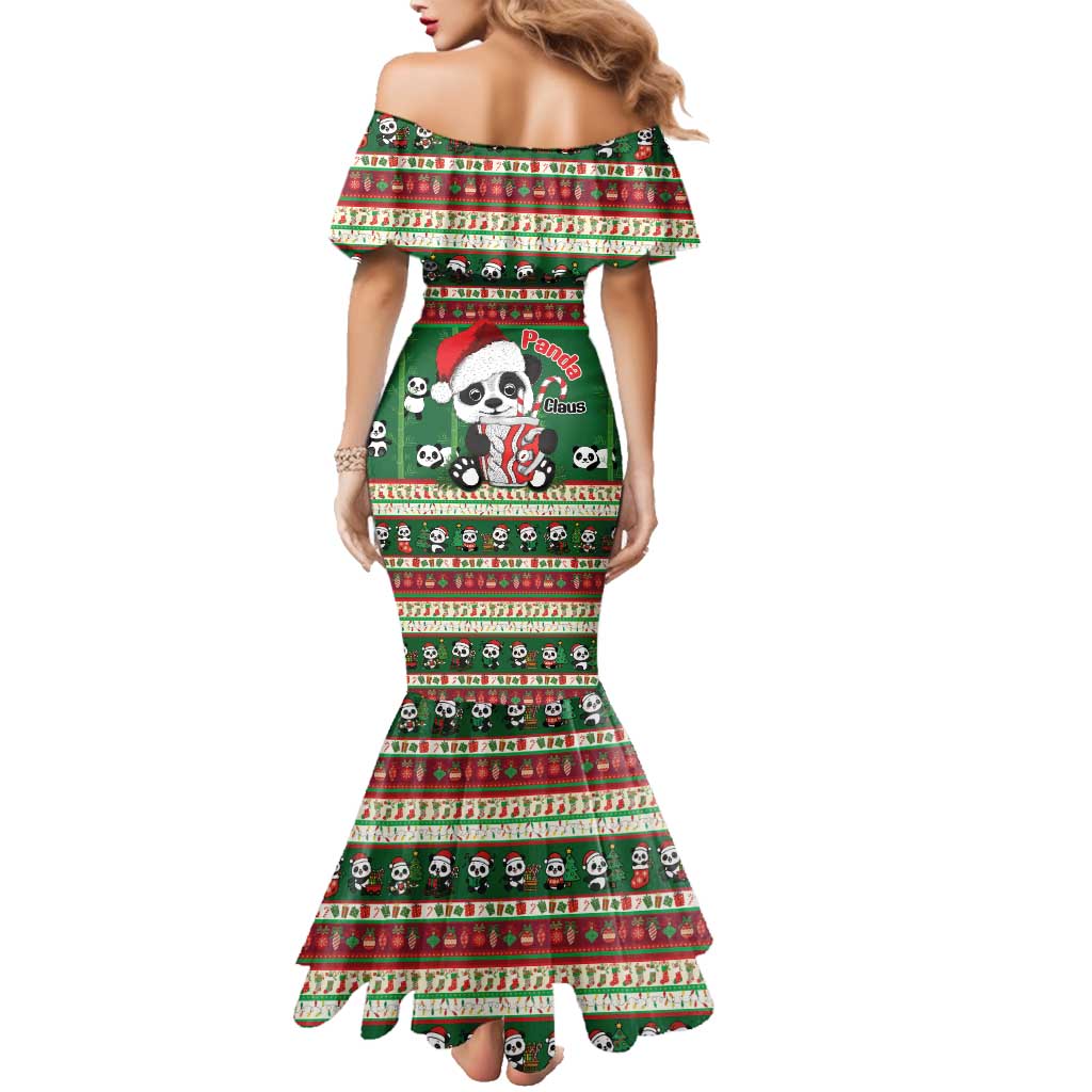Cute Panda Claus Christmas Family Matching Mermaid Dress and Hawaiian Shirt Panda Santa Claus - Wonder Print Shop