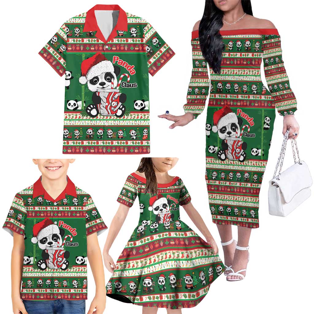 Cute Panda Claus Christmas Family Matching Off The Shoulder Long Sleeve Dress and Hawaiian Shirt Panda Santa Claus - Wonder Print Shop