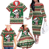 Cute Panda Claus Christmas Family Matching Off The Shoulder Long Sleeve Dress and Hawaiian Shirt Panda Santa Claus - Wonder Print Shop