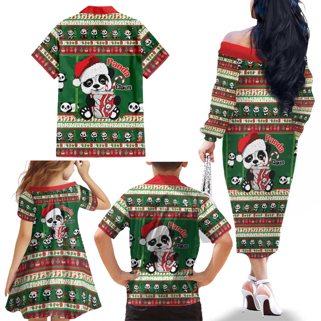 Cute Panda Claus Christmas Family Matching Off The Shoulder Long Sleeve Dress and Hawaiian Shirt Panda Santa Claus - Wonder Print Shop
