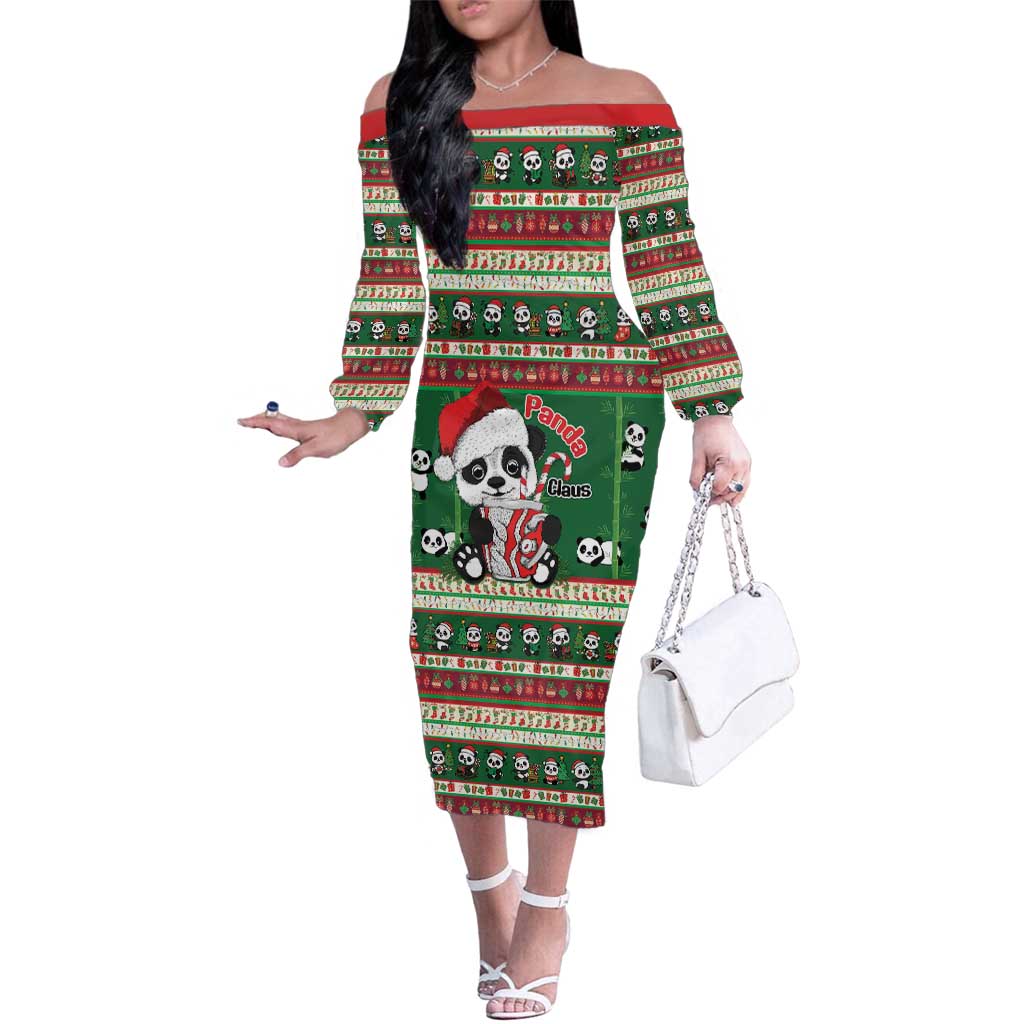 Cute Panda Claus Christmas Family Matching Off The Shoulder Long Sleeve Dress and Hawaiian Shirt Panda Santa Claus - Wonder Print Shop