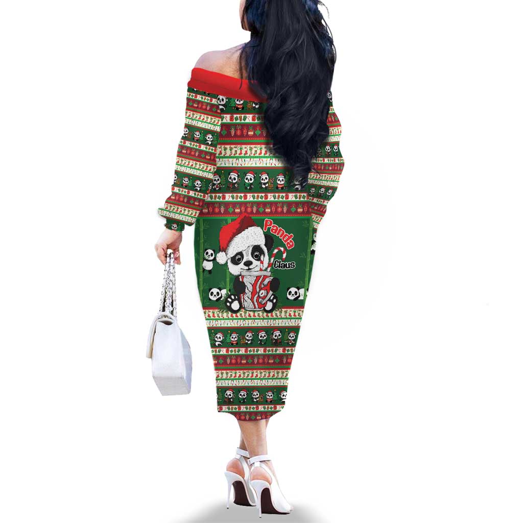 Cute Panda Claus Christmas Family Matching Off The Shoulder Long Sleeve Dress and Hawaiian Shirt Panda Santa Claus - Wonder Print Shop