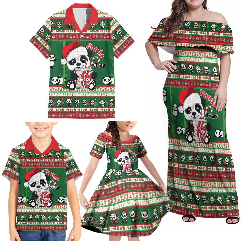 Cute Panda Claus Christmas Family Matching Off Shoulder Maxi Dress and Hawaiian Shirt Panda Santa Claus - Wonder Print Shop