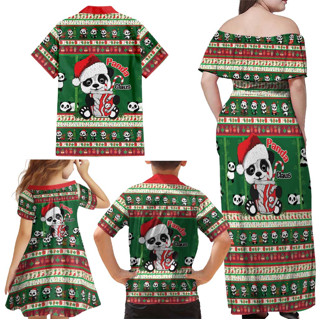 Cute Panda Claus Christmas Family Matching Off Shoulder Maxi Dress and Hawaiian Shirt Panda Santa Claus - Wonder Print Shop