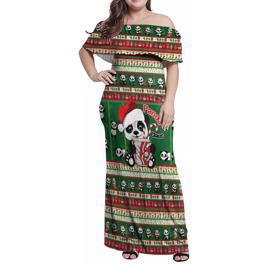 Cute Panda Claus Christmas Family Matching Off Shoulder Maxi Dress and Hawaiian Shirt Panda Santa Claus - Wonder Print Shop