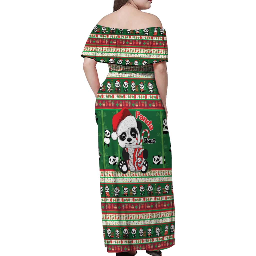 Cute Panda Claus Christmas Family Matching Off Shoulder Maxi Dress and Hawaiian Shirt Panda Santa Claus - Wonder Print Shop