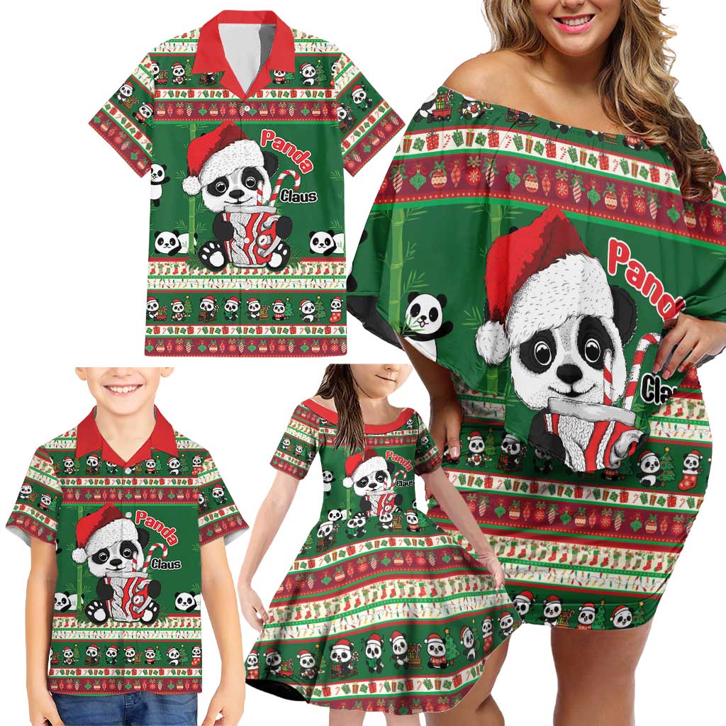 Cute Panda Claus Christmas Family Matching Off Shoulder Short Dress and Hawaiian Shirt Panda Santa Claus - Wonder Print Shop