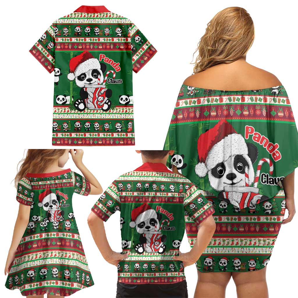 Cute Panda Claus Christmas Family Matching Off Shoulder Short Dress and Hawaiian Shirt Panda Santa Claus - Wonder Print Shop