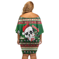 Cute Panda Claus Christmas Family Matching Off Shoulder Short Dress and Hawaiian Shirt Panda Santa Claus - Wonder Print Shop