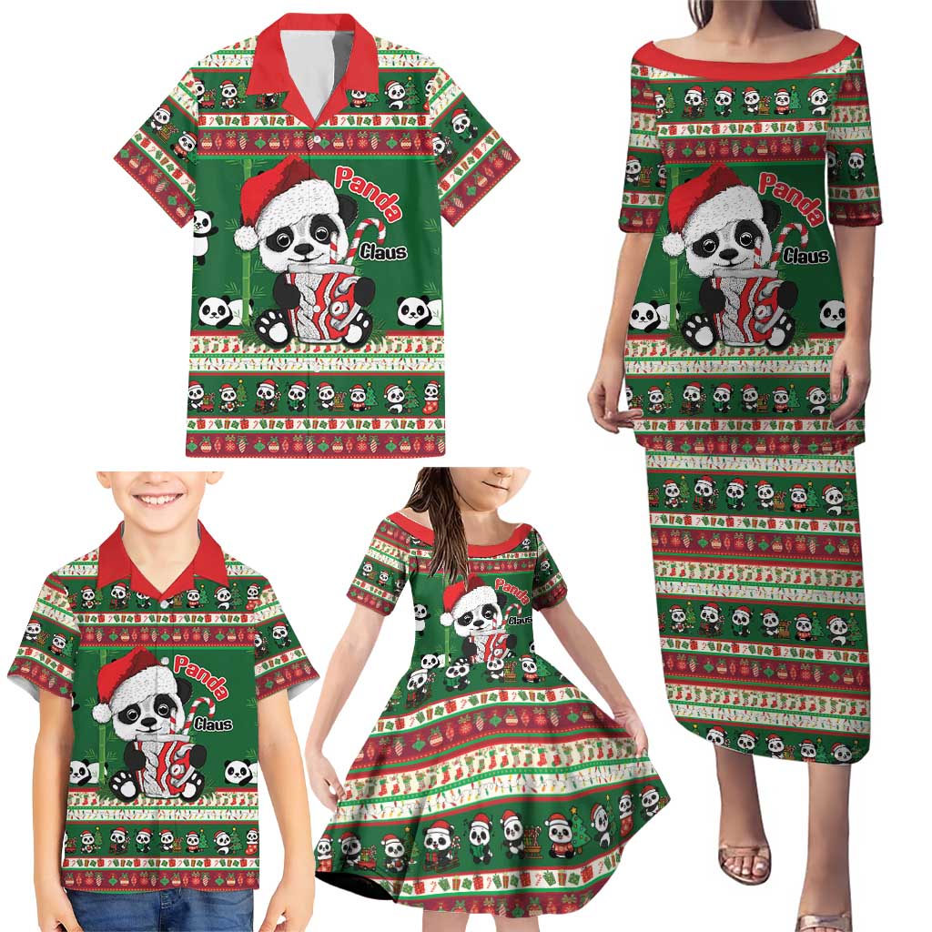 Cute Panda Claus Christmas Family Matching Puletasi and Hawaiian Shirt Panda Santa Claus - Wonder Print Shop