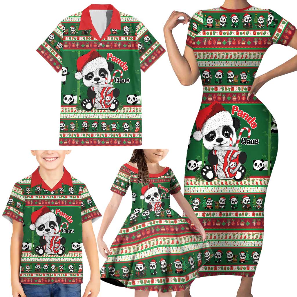 Cute Panda Claus Christmas Family Matching Short Sleeve Bodycon Dress and Hawaiian Shirt Panda Santa Claus - Wonder Print Shop