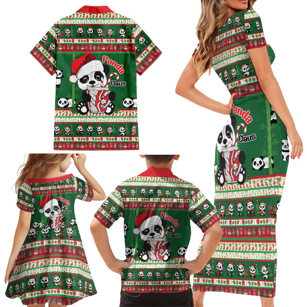 Cute Panda Claus Christmas Family Matching Short Sleeve Bodycon Dress and Hawaiian Shirt Panda Santa Claus - Wonder Print Shop