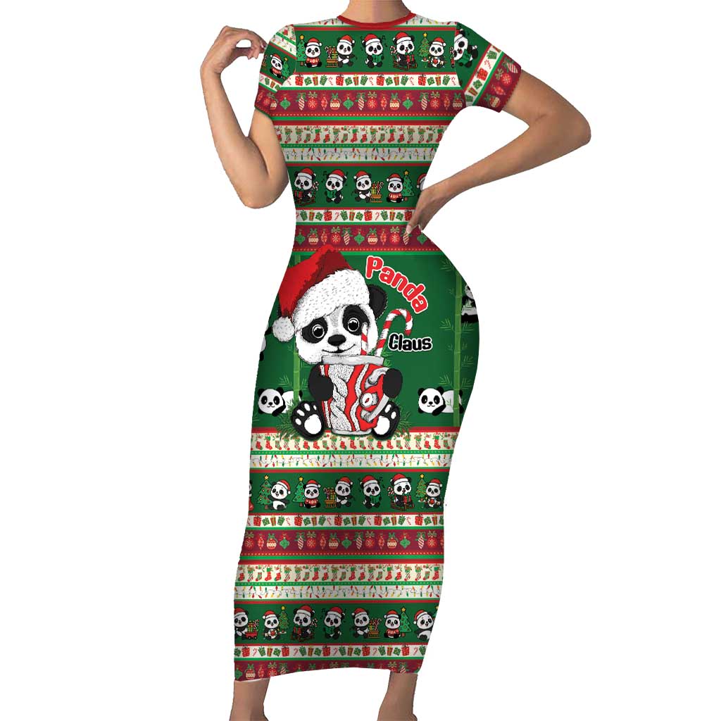 Cute Panda Claus Christmas Family Matching Short Sleeve Bodycon Dress and Hawaiian Shirt Panda Santa Claus - Wonder Print Shop
