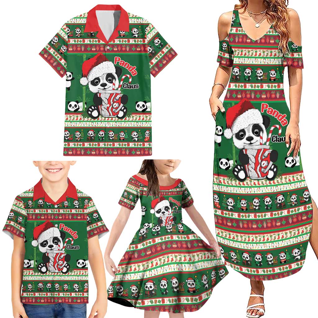 Cute Panda Claus Christmas Family Matching Summer Maxi Dress and Hawaiian Shirt Panda Santa Claus - Wonder Print Shop