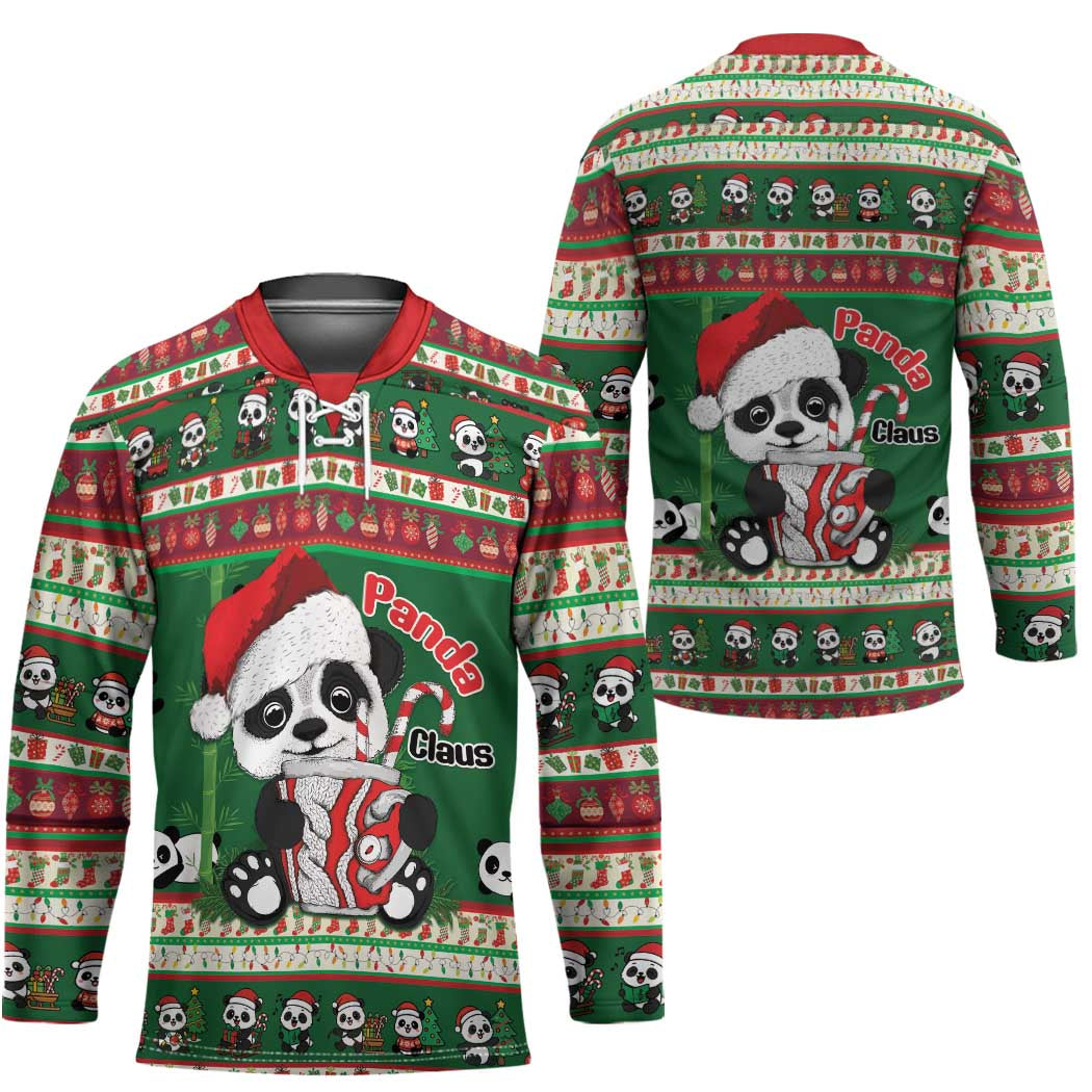 Cute Panda Claus Christmas Hockey Jersey Panda Santa Claus - Wonder Print Shop