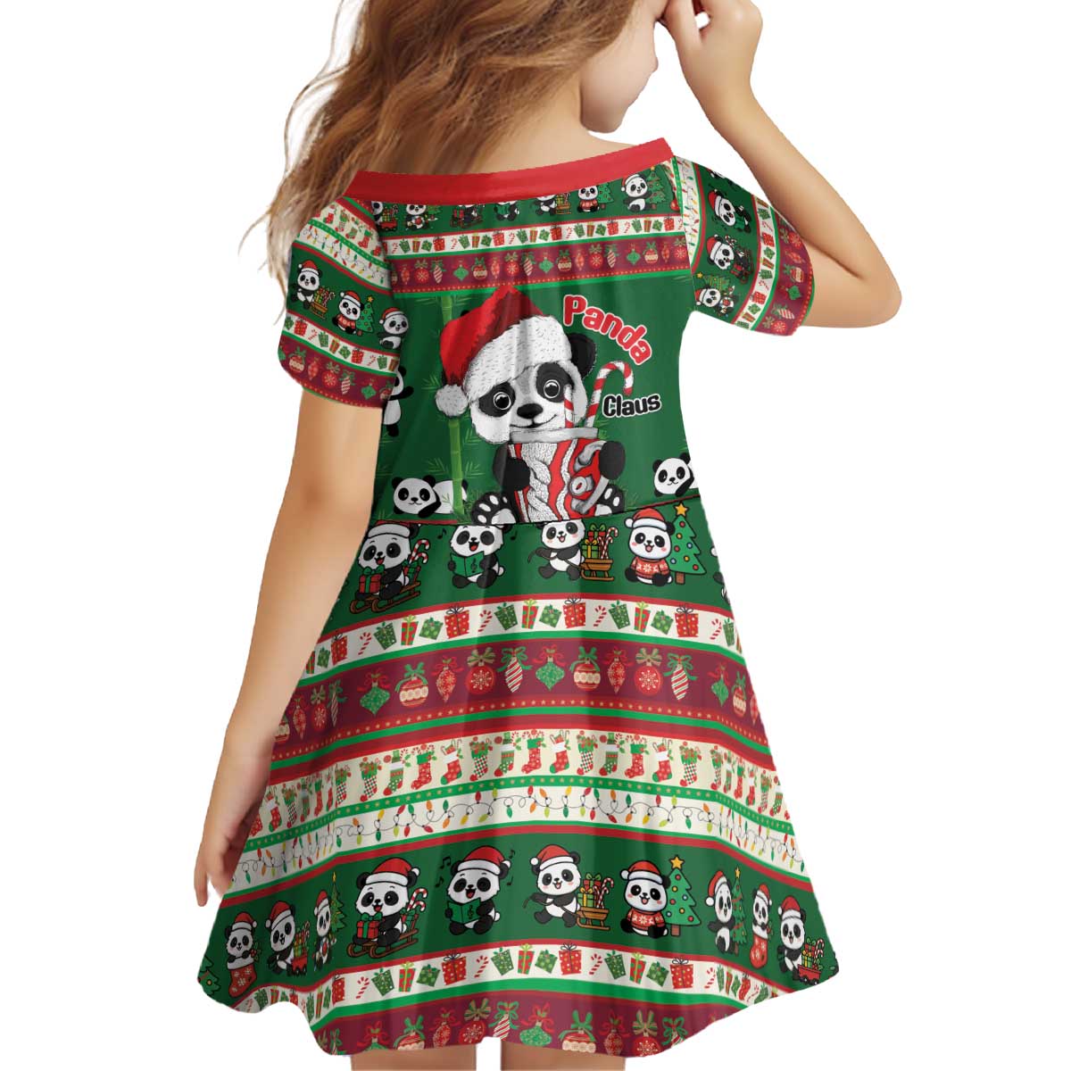 Cute Panda Claus Christmas Kid Short Sleeve Dress Panda Santa Claus - Wonder Print Shop