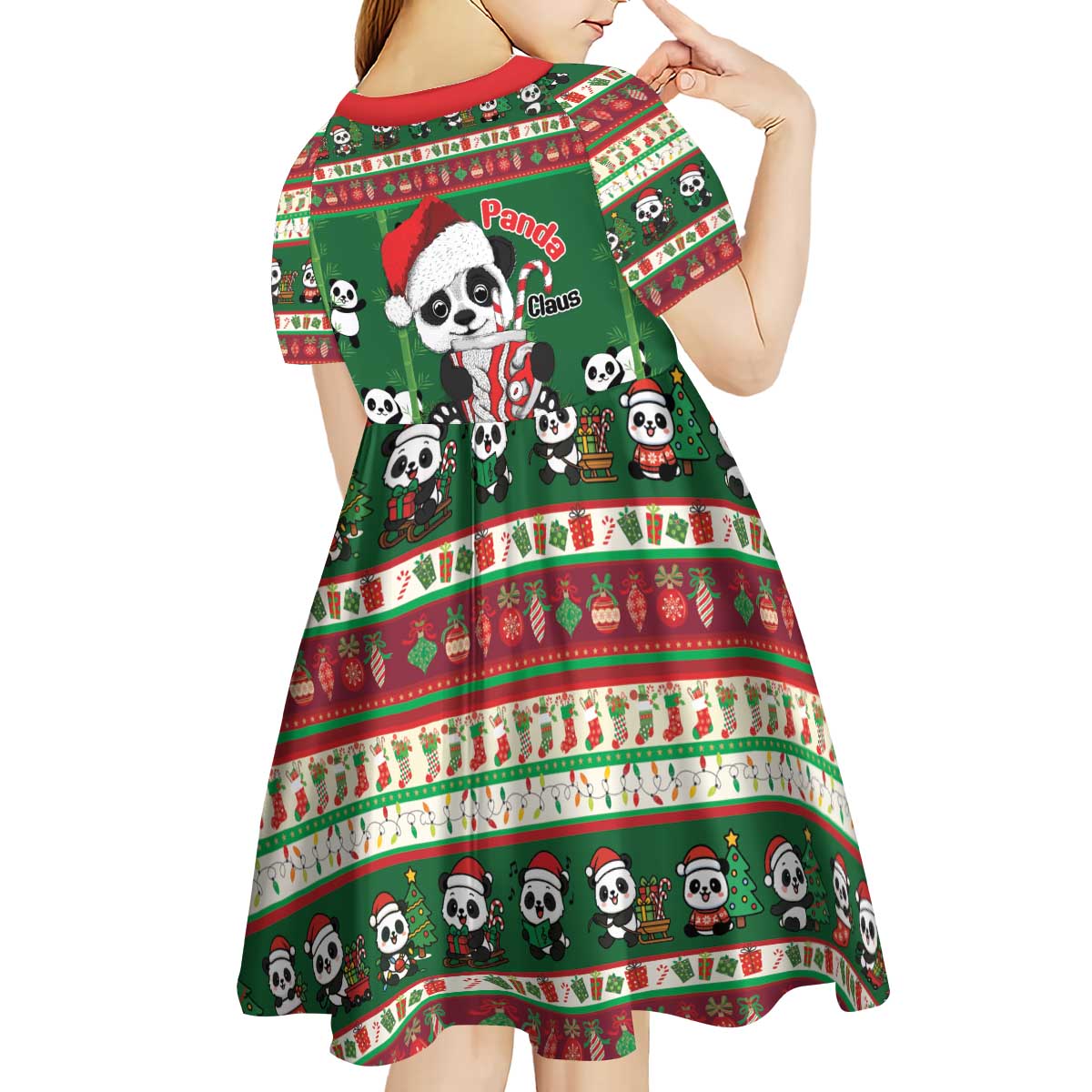 Cute Panda Claus Christmas Kid Short Sleeve Dress Panda Santa Claus - Wonder Print Shop