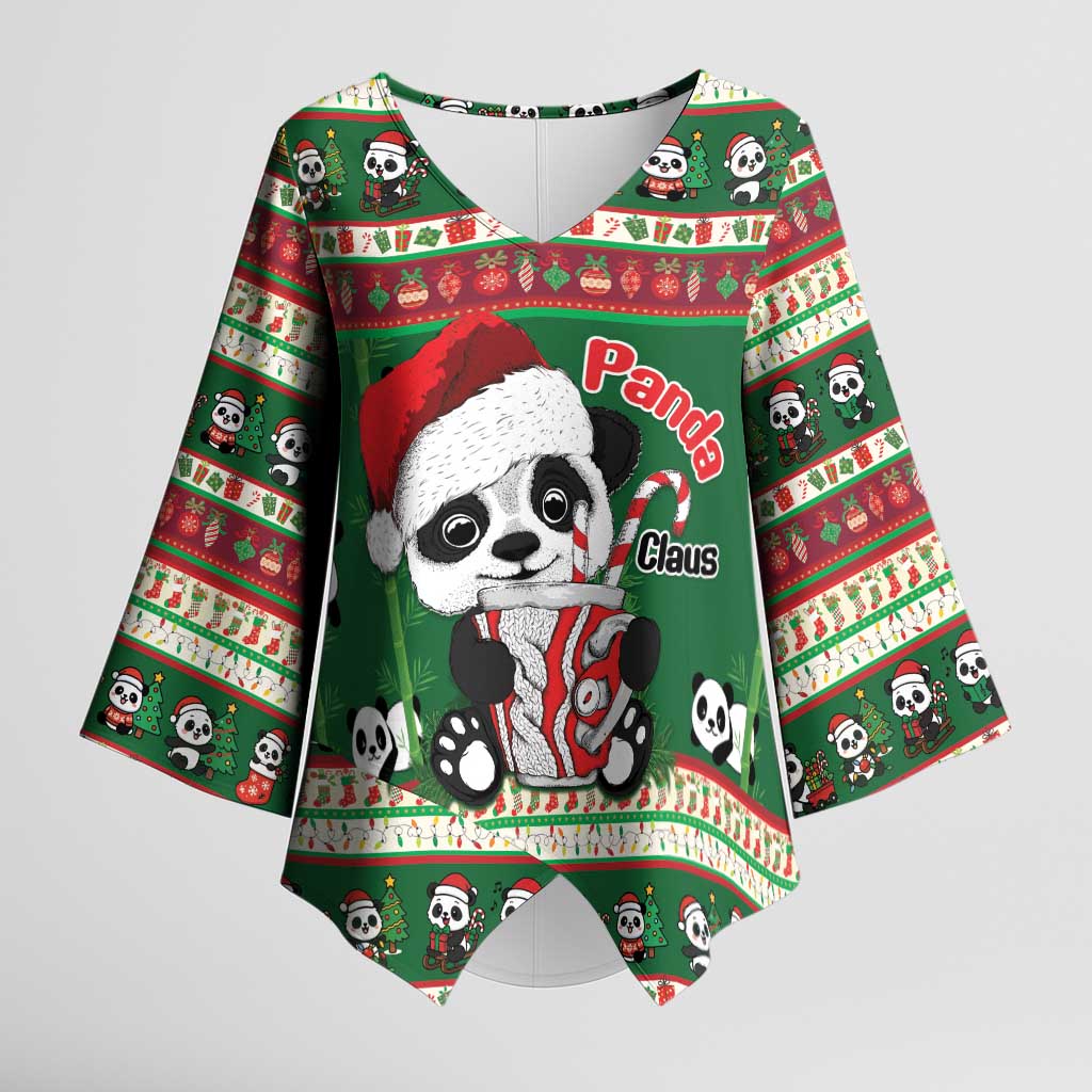 Cute Panda Claus Christmas Kimono Sleeve Blouse Panda Santa Claus - Wonder Print Shop