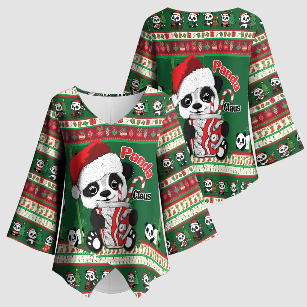 Cute Panda Claus Christmas Kimono Sleeve Blouse Panda Santa Claus - Wonder Print Shop