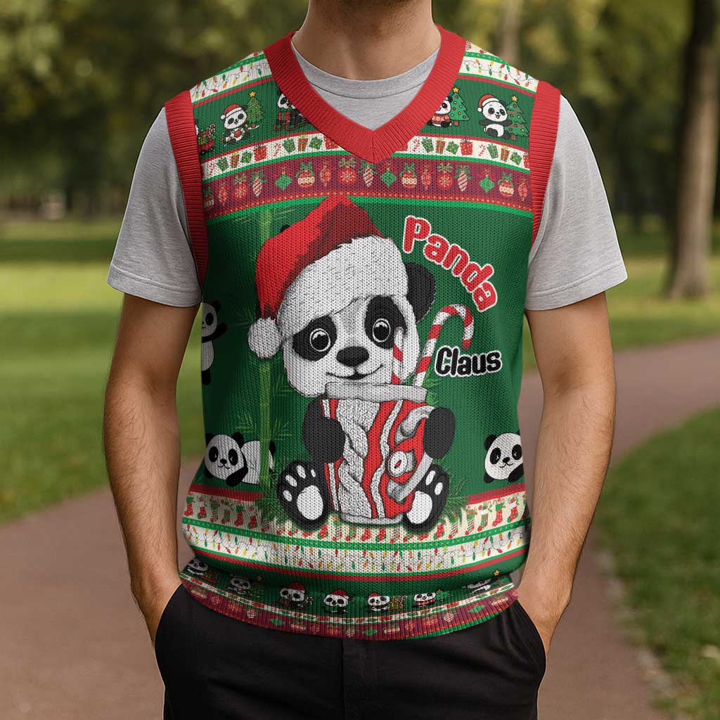 Cute Panda Claus Christmas Knitted V-Neck Vest Panda Santa Claus - Wonder Print Shop