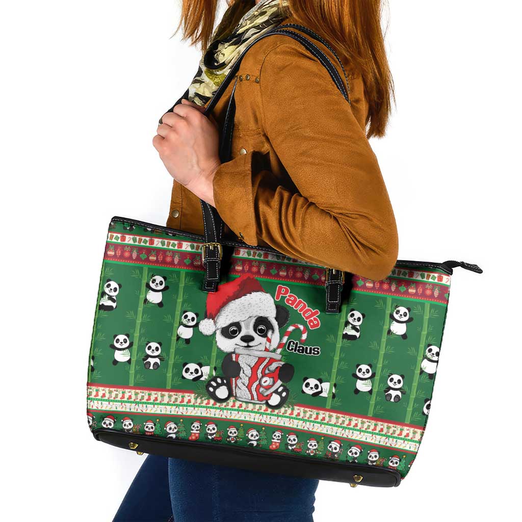 Cute Panda Claus Christmas Leather Tote Bag Panda Santa Claus - Wonder Print Shop