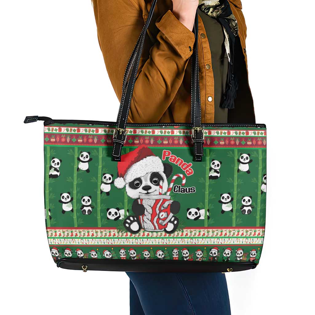 Cute Panda Claus Christmas Leather Tote Bag Panda Santa Claus - Wonder Print Shop