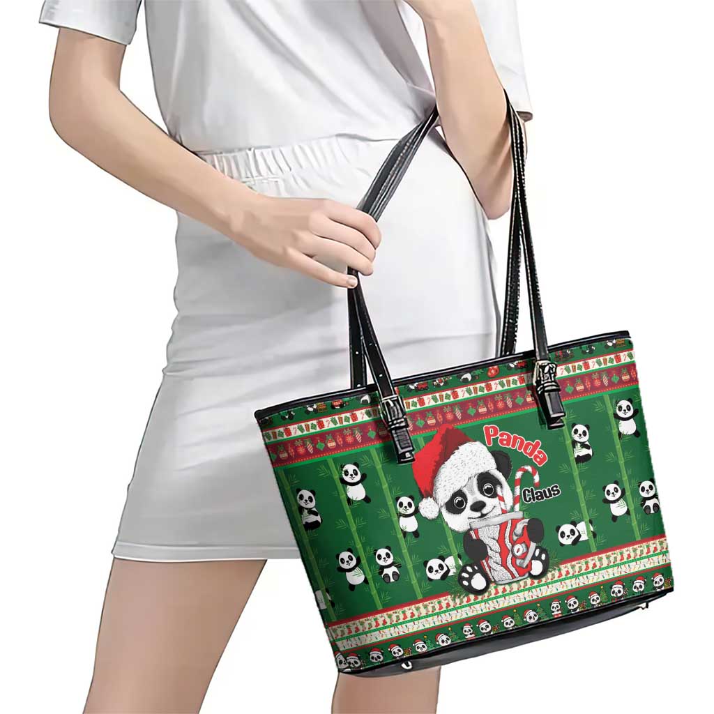 Cute Panda Claus Christmas Leather Tote Bag Panda Santa Claus - Wonder Print Shop