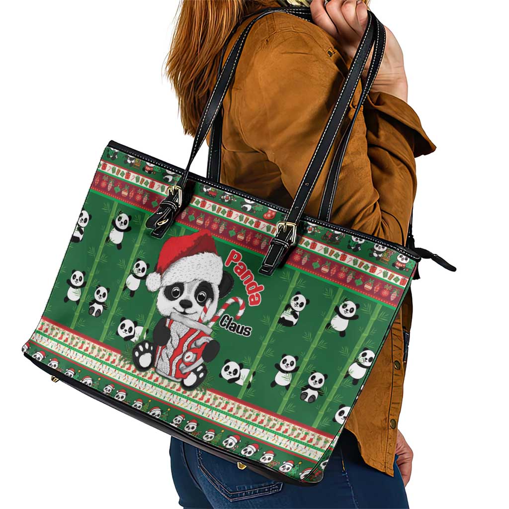 Cute Panda Claus Christmas Leather Tote Bag Panda Santa Claus - Wonder Print Shop