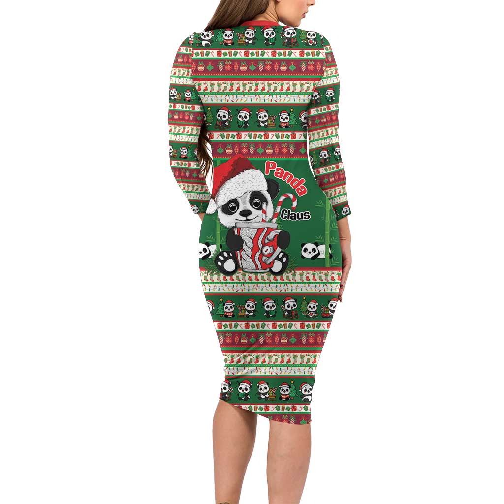 Cute Panda Claus Christmas Long Sleeve Bodycon Dress Panda Santa Claus - Wonder Print Shop