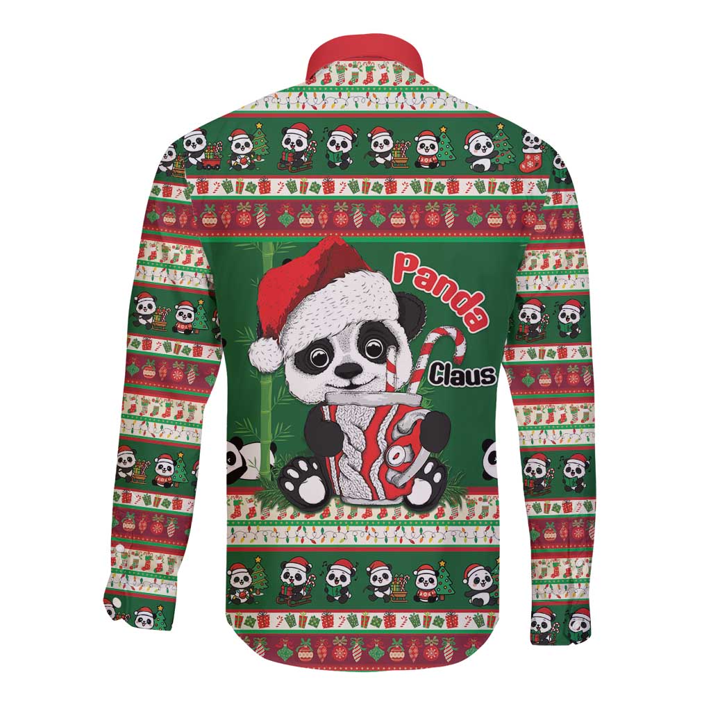 Cute Panda Claus Christmas Long Sleeve Button Shirt Panda Santa Claus - Wonder Print Shop