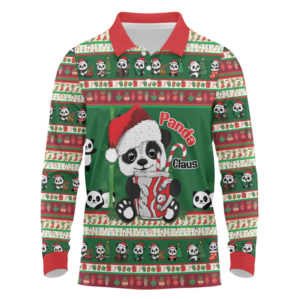 Cute Panda Claus Christmas Long Sleeve Polo Shirt Panda Santa Claus - Wonder Print Shop
