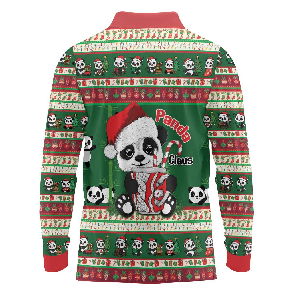 Cute Panda Claus Christmas Long Sleeve Polo Shirt Panda Santa Claus - Wonder Print Shop