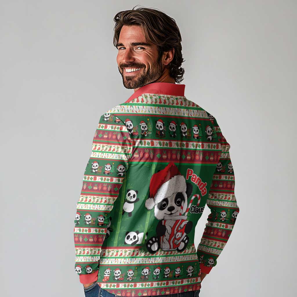 Cute Panda Claus Christmas Long Sleeve Polo Shirt Panda Santa Claus - Wonder Print Shop