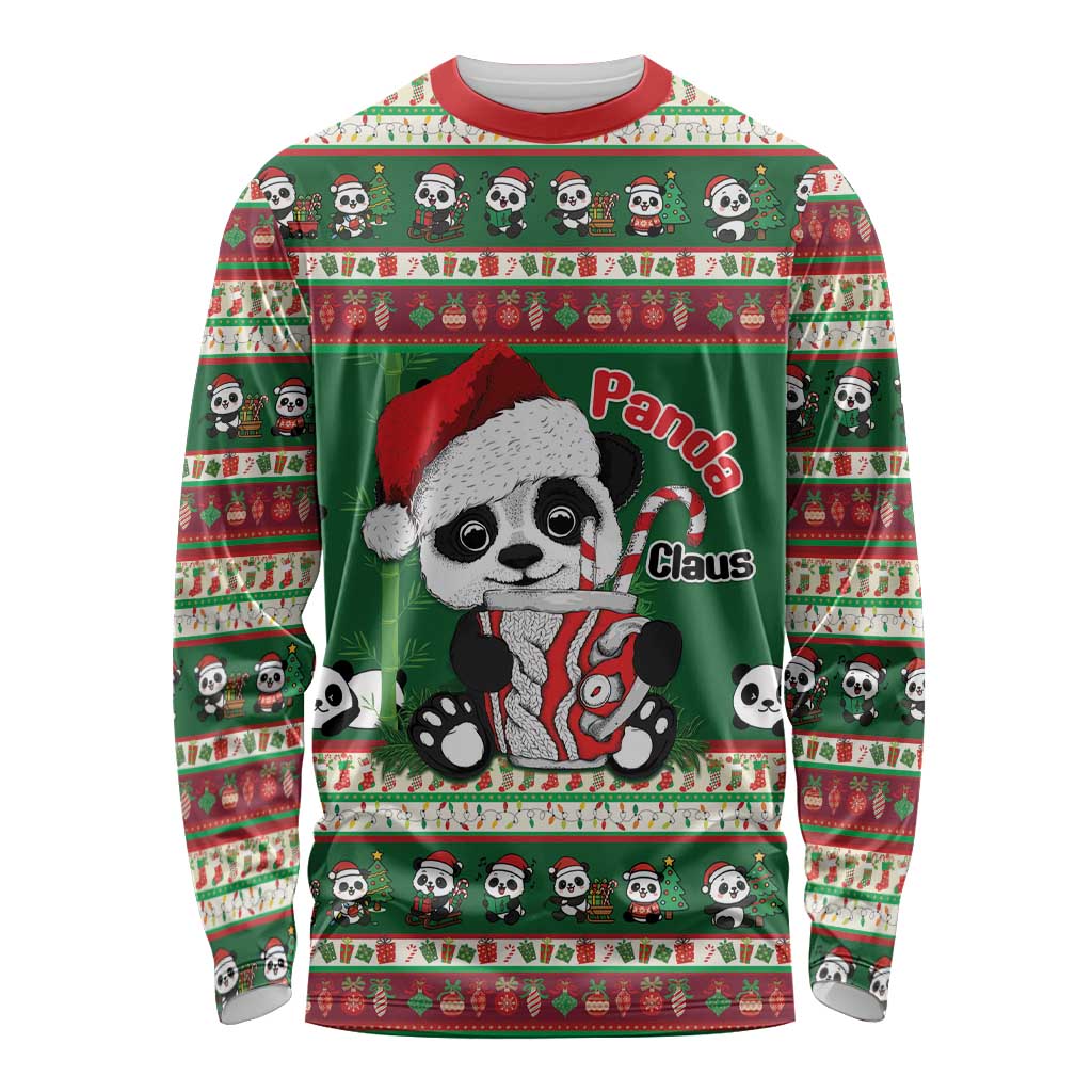 Cute Panda Claus Christmas Long Sleeve Shirt Panda Santa Claus - Wonder Print Shop