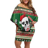 Cute Panda Claus Christmas Off Shoulder Short Dress Panda Santa Claus - Wonder Print Shop