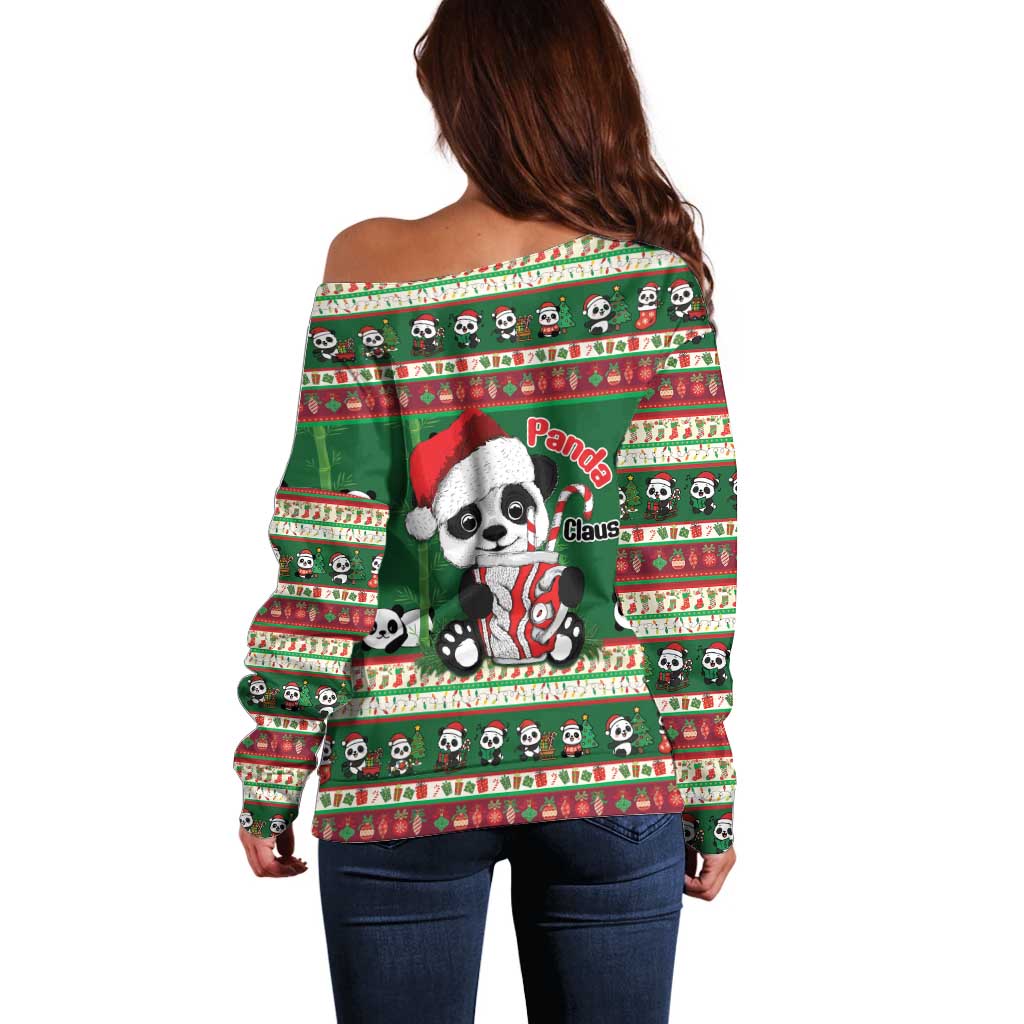 Cute Panda Claus Christmas Off Shoulder Sweater Panda Santa Claus - Wonder Print Shop