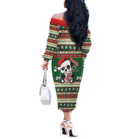 Cute Panda Claus Christmas Off The Shoulder Long Sleeve Dress Panda Santa Claus - Wonder Print Shop
