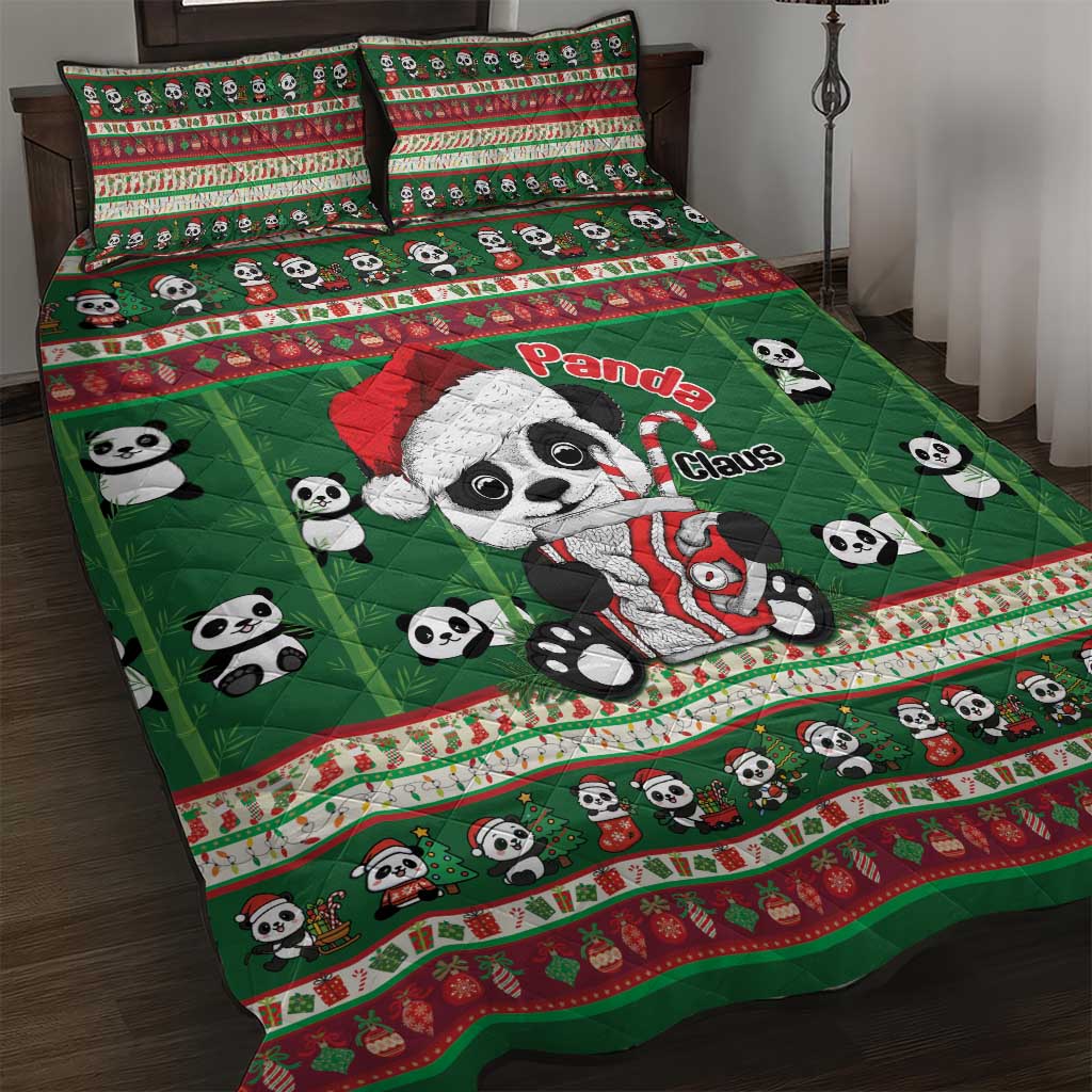 Cute Panda Claus Christmas Quilt Bed Set Panda Santa Claus - Wonder Print Shop