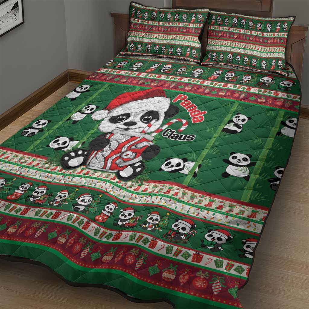 Cute Panda Claus Christmas Quilt Bed Set Panda Santa Claus - Wonder Print Shop