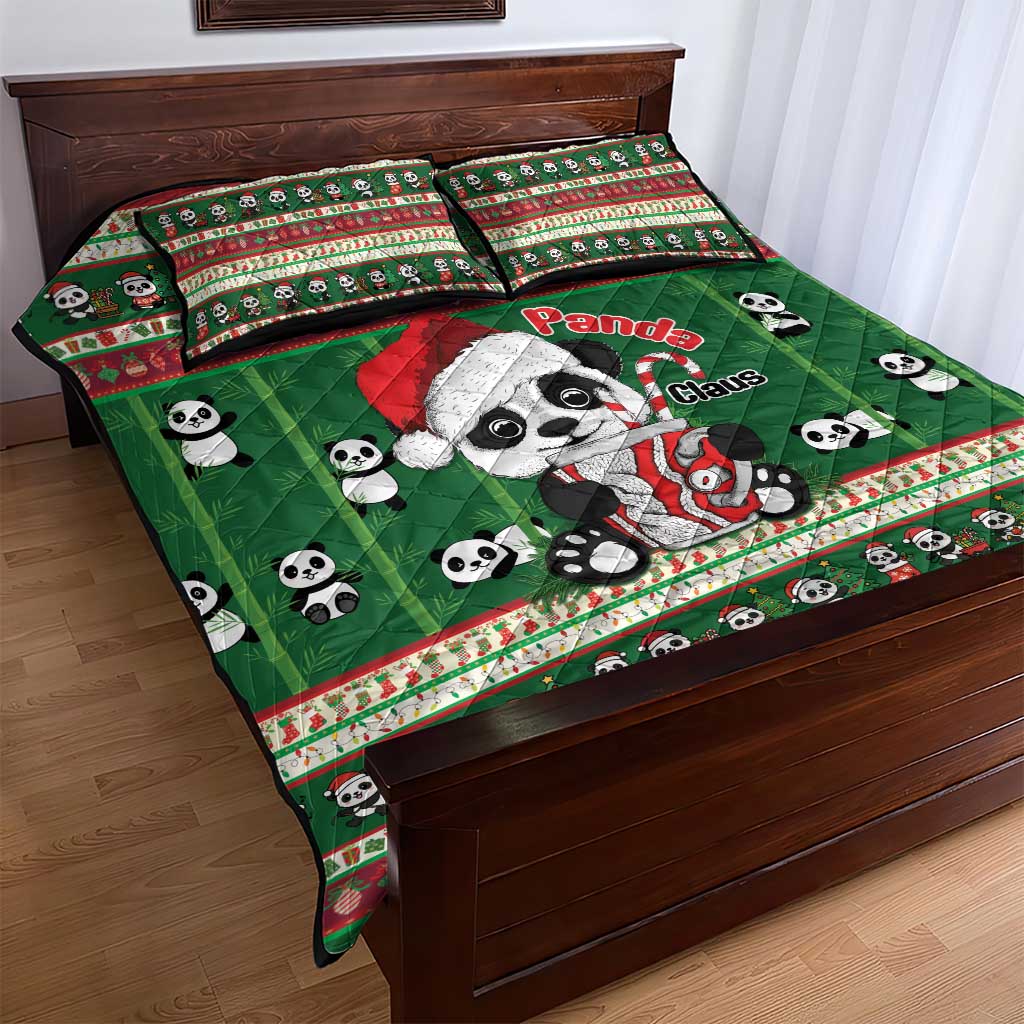 Cute Panda Claus Christmas Quilt Bed Set Panda Santa Claus - Wonder Print Shop