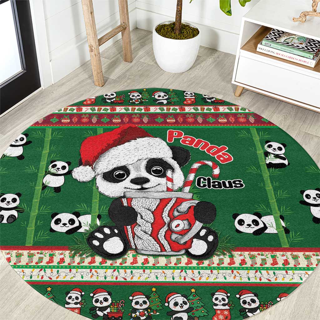 Cute Panda Claus Christmas Round Carpet Panda Santa Claus - Wonder Print Shop