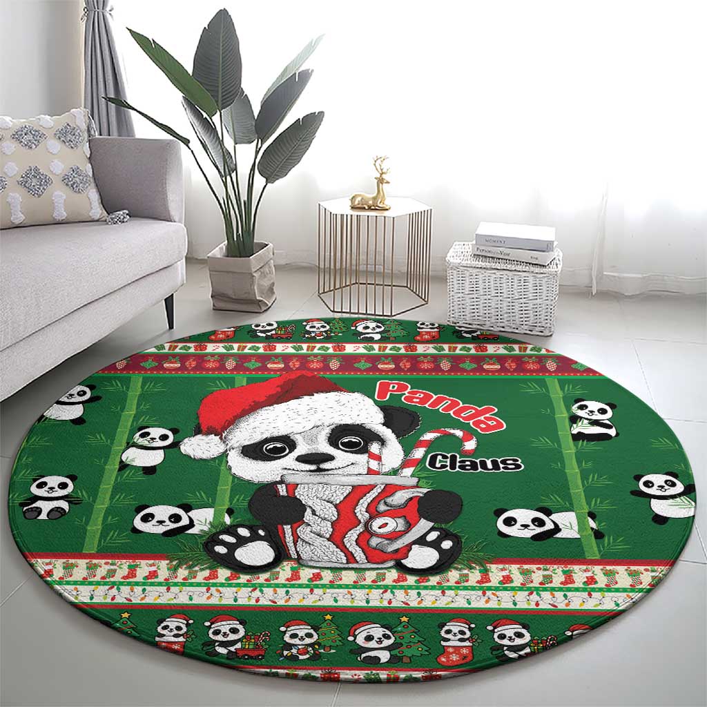Cute Panda Claus Christmas Round Carpet Panda Santa Claus - Wonder Print Shop