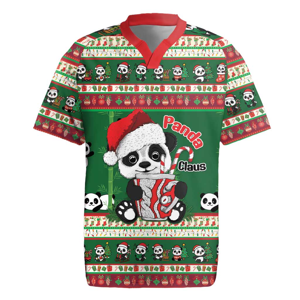 Cute Panda Claus Christmas Rugby Jersey Panda Santa Claus - Wonder Print Shop